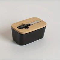 1 Set, Butter Dish with Bamboo Lid and Knife, Large Ceramic Butter Dish with Quality Silicone