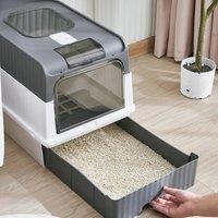 Extra Large Cat Litter Box with Lid and Spoon, Odor Proof Fully Enclosed Drawer Style Top in Cat