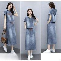 Denim Two-piece Women Skirt And Coat 2025 Summer New Casual Joker Western Style Slim Suit Female