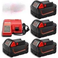 For Milwaukee M18 Power Tool Battery, Charger, BR, XC, 18V, 6000mAh M18B5, 48-11-1860, Built-in