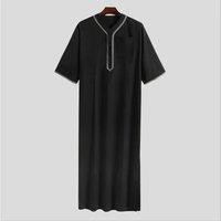 New Eid Muslim Islamic Middle East Abaya Dubai Malaysia Loose Gown Button Shirt Men Clothing
