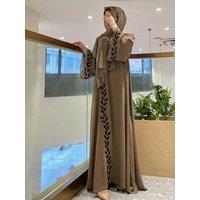 Eid Muslim Abaya for Women Embroidery Dress with Scarf 2 Piece Set Dubai Arab Long Robe Morocco