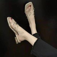 Clear Shoes Job Women's Slippers and Ladies Sandals Low Heel Slides Outside Transparent Green Open