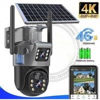 4K 8MP Sim Card Solar Camera Comes Free with A 256G Memory Outdoor IP Cam Dual Screen Security