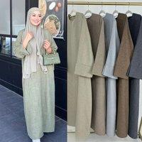 Casual Linen Abaya Solid Color Fancy Girls Abayas Winter Dresses Muslim Kebaya Kaftan Turkey Islamic