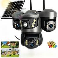 Solar 4G/WIFI IP Camera 15MP Three Lens Three Screen Waterproof Monitor Night Vision Security