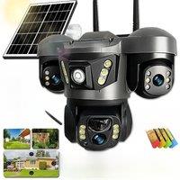 Solar 4G/WIFI IP Camera 15MP Three Lens Three Screen Waterproof Monitor Night Vision Security