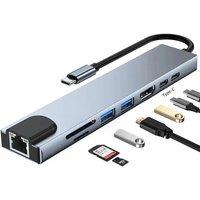 8 in 1 TYPE-C PC Tablet Phone Laptop TO HDMI RJ45 USB 2.0/3.0 SD TF Card Reader PD 100W Charger HUB