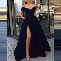 Floor Dress Cocktail Ladies Chiffon Temperament French Retro Dress Low Cut V Neck Wedding Slit