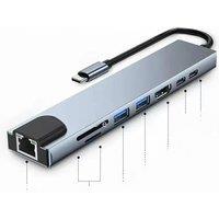 8in1 Type C Hub USB C 8 in 1 USB3.0 To 4K HDMI Adapter with SD/TF Card Reader PD Fast Charge for