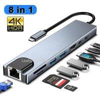 8 in 1 USB Type C Hub for MacBook Pro USB Adapter Dual USB C To HDMI-Compatible USB3.0 SD/TF Card for MacBook Mac Laptops