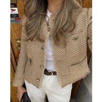 Chic Female Tweed Basic Jacket Coat Women Clothing Woolen Outerwear Long Sleeve Front Button Female