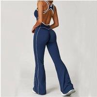 Sexy Backless Bodysuit Women's Set Tracksuits Fitness Sports Jumpsuit Yoga One-piece Suit Flared Pant Fast Dry Workout Clothes