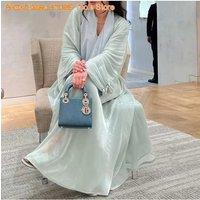 2025 Ramadan Luxury Shiny Satin Open Kimono Abaya Chic Dubai Batwing Sleeve Abayas Women Muslim