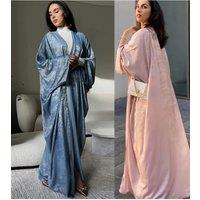 2024 Ramadan Eid Shiny Batwing Satin Open Kimono Abaya Dubai Luxury Muslim Abayas For Women Kaftan