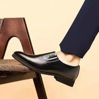 Men's Leather Shoes Business Casual Formal Single Shoes Soft Bottom Anti-Slip Lazy Shoes Middle-Aged