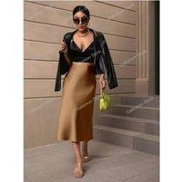 2025 Spring New Women's Fashion Slimming Smoothing Satin Skirt Medium Length Hip Cover Fish Tail