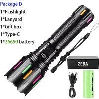 1000000LM Strong Light Flashlight Most Powerful LED Torch 800W Super Bright Flashlights Type C Rechargeable Lamp Long Shot Torch