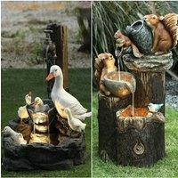 E2 Duck Solar Power Squirrel Resin Patio Fountain Garden Design With Led Light Garden Decoration