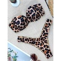 Leopard Bra Cup Bikini Push Up Swimsuit Female Swimwear Women Two-pieces Bikini set Triangle Bather