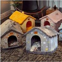 Foldable Dog House Pet Cat Bed Winter Dog Villa Sleep Kennel Removable Nest Warm Enclosed Cave Sofa Pets Supplies