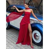 Strapless Slit Long Dress With Ribbon Female Sleeveless Mesh Elegant Beach Vacation Dress 2025