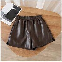 Casual Women High-waist Slimming Pu Leather Black A- pants Loose Plus-size Shorts Outdoor Wear