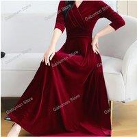 Christmas Wedding Bridesmaid Party Long Dress Evening Elegant Velvet Formal Muslim Abaya Robe Gown