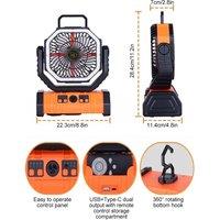20000mAh Battery Operated Fan Portable Rechargeable Desk/Camping Fan with LED Light and Hook Outdoor Fan for Tent Car Trip