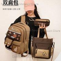 Capybara School Backpack Teens Girls School Bags Set Casual Day pack Kids 3Pcs BookBag Kawaii Children Schoolbag Travel Backpack