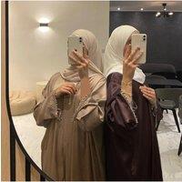 Kimono Abaya Dubai Luxury Diamonds Turkey Satin Muslim Hijab Dress Plain Open Abayas for Women
