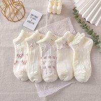 Women's breathable and sweat-absorbing sports thin cartoon letter short socks with bow ties summer