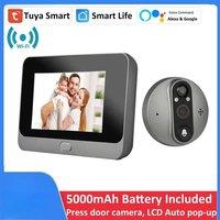 Smart Tuya 1080P WiFi Door Bell Eye Peephole Camera 5000mAh Audio 4.3' PIR FHD Infrared Alexa Google