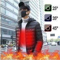 Men Heated outdoor Jackets Down Cotton Camping Coat USB Electric Heating Hooded Jackets Warm Winter