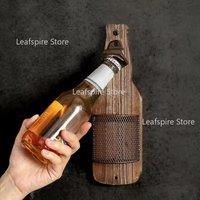 1Pc Wall Mounted Bottle Opener Portable Wooden Bottle Opener with Caps Catcher Kitchen Gadget Space