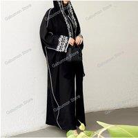 2025 Fashion Classic Embroidered Headscarf Dress Kimono Coat Women Long Sleeve Loose Arabian Muslim
