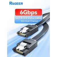 Rageer 39cm Black SATA III 6Gbps Straight Bend Data Cable with Double Buckle Lock for HDD, SSD and Optical Drives in PC