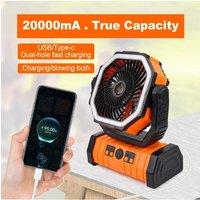 20000mAh Battery Operated Fan Portable Rechargeable Desk/Camping Fan with LED Light and Hook Outdoor