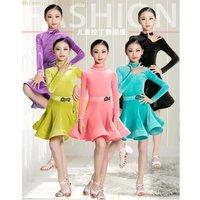 2024 New Autumn Winter Velvet Children's Latin Dance Training Costume Long Sleeve Grading Competition Dress