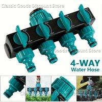 4-Way Garden Hose Splitter 1" to 3/4" & 1/2" Threads, Durable ABS Plastic, Green with Black - Essential Irrigation Connector