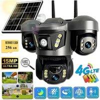Solar 4G/WIFI IP Camera 15MP Three Lens Three Screen Waterproof Monitor Night Vision Security Protection PTZ Video Surveillance