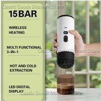 Portable Wireless Charging Coffee Machine 15BAR Multi-function 3 in 1 Fully Automatic Heating Overflow Capsule Coffee Machine