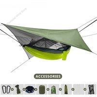 260x140cm Outdoor Double Camping Hammock with Mosquito Net and Rain Fly Tarp Lightweight Parachute Hammocks for Travel Hiking