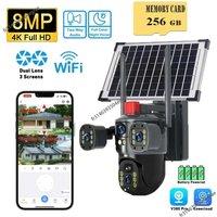 8MP V380 Pro Solar Powered Wireless WiFi Surveillance PTZ Camera 4K Outdoor Security 4G Sim Card Solar CCTV Camera