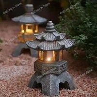 Decoration Zen Ornaments Solar Powered Tower Garden Statue Palace Lanterns Chinese Solar Lamp Stone