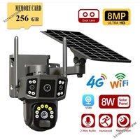 Solar Camera 4G SIM Card WiFi Wireless Network 360 IP 8MP 4K HD CCTV Battery Dual Lens Outdoor Smart Home Security Surveillance