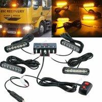 4pcs 6LED 12/24V Wired/wireless Remote Control Recovery Strobe Marker Light Flashing Light Bar Beacon Car Truck Warning Flashing