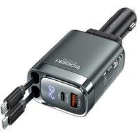 Toocki Digital Display Car Charger 105W 4 In1 Fast Charge Dual Type-C Cable With Retractable Cable For iPhone 16 15 14 Samsung