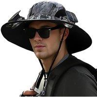 Outdoor Wide Brim Sun Hat with 2 Solar Fan Sun Bucket Hat for Men Women Fishing Hiking Gardening