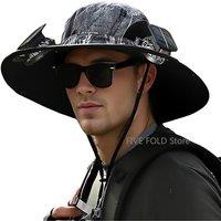Outdoor Wide Brim Sun Hat with 2 Solar Fan Sun Bucket Hat for Men Women Fishing Hiking Gardening